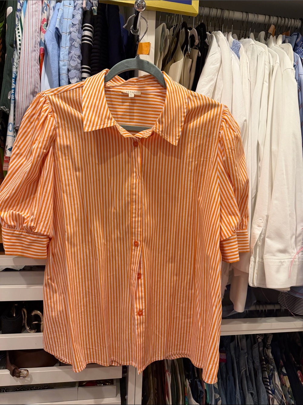 Orange & White Striped Button-Up Blouse